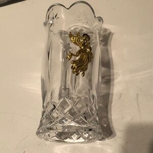 Teleflora 24% lead crystal candle cover with gold angel embellishment like new